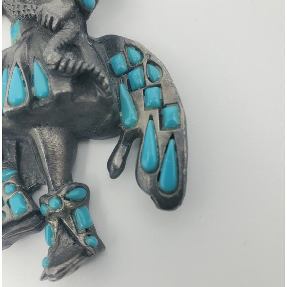 Vintage Snake Dancer Southwest Style Pendant With Inlaid Faux Turquoise - Picture 5 of 6